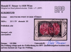 Dt. Kol. Türkei Mi.-Nr. 23 I/IV oo Kurzbefund