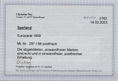 Saar Mi.-Nr. 297/98 ** Kurzbefund