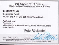 Deutsches Reich Mi.-Nr. 278 IV oo Kurzbefund