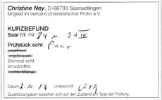Saar Mi.-Nr. 84 IV oo Kurzbefund