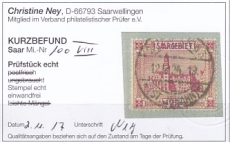 Saar Mi.-Nr. 100 VIII oo Kurzbefund