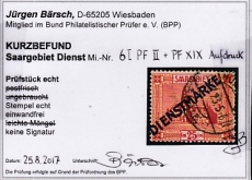 Saar Dienst Mi.-Nr. 6 PF II oo Kurzbefund