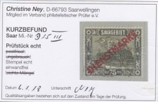 Saar Dienst Mi.-Nr. 15 PF III oo Kurzbefund