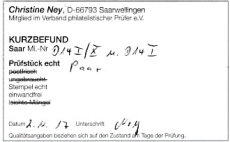 Saar Dienst Mi.-Nr. 14 PF X oo Kurzbefund