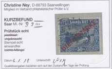 Saar Dienst Mi.-Nr. 9 PF III oo Kurzbefund