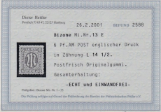 Bizone Mi.-Nr. 13 Ey ** Fotobefund