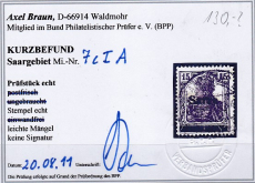 Saar Mi.-Nr. 7 c I A oo Kurzbefund