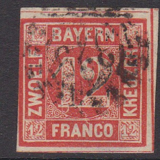 Bayern Mi.-Nr. 6 oo dünne Stelle
