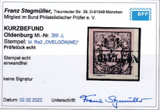 Oldenburg Mi.-Nr. 3 III oo Kurzbefund