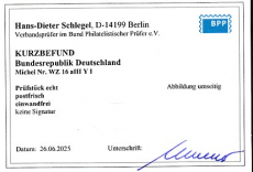 Bund ZD Mi.-Nr. WZ 16 a III Y I ** Kurzbefund
