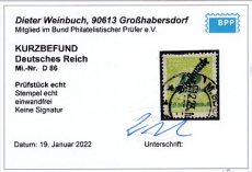 Deutsches Reich Dienst Mi.-Nr. 86 oo Kurzbefund