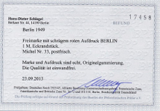 Berlin Mi.-Nr. 33 Eckrand ** Fotobefund
