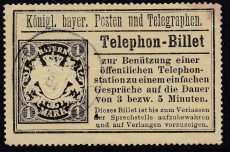Bayern Telephon-Billet 1 Mark