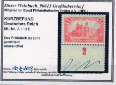 Deutsches Reich Mi.-Nr. A 113 b ** Kurzbefund