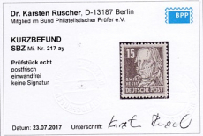SBZ Mi.-Nr. 217 a y ** Kurzbefund
