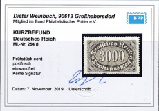 Deutsches Reich Mi.-Nr. 254 d ** Kurzbefund