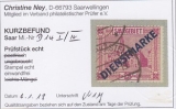 Saar Dienst Mi.-Nr. 14 PF IV oo Kurzbefund