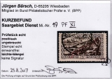 Saar Dienst Mi.-Nr. 19 PF XI oo Kurzbefund